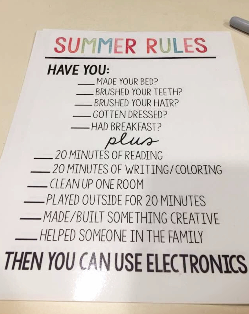 This is such a cute and SMART ideas for kids during the summer to be sure they do the necessary stuff BEFORE getting on their phones and tablets.