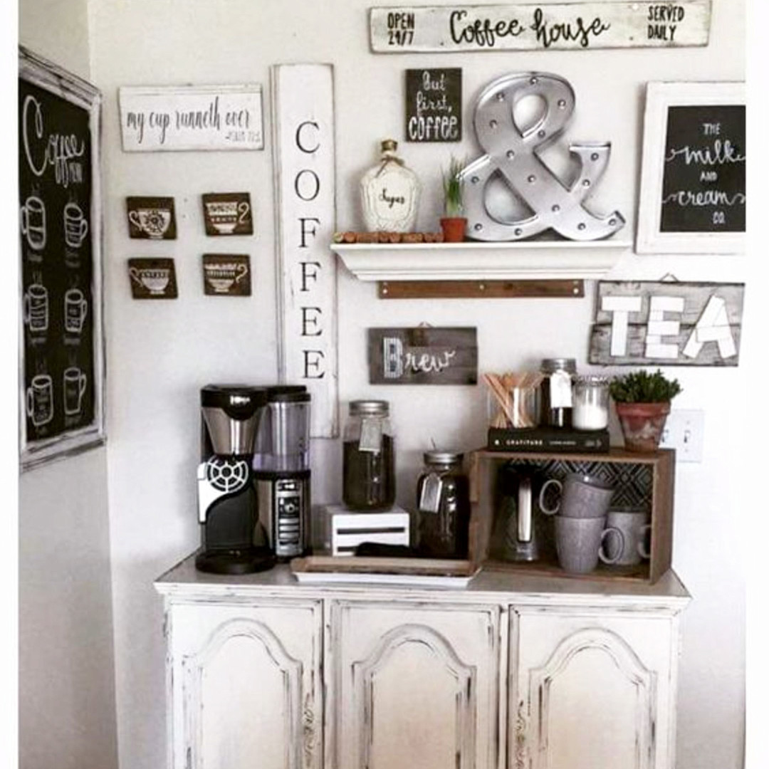 Farmhouse style DIY coffee bar idea