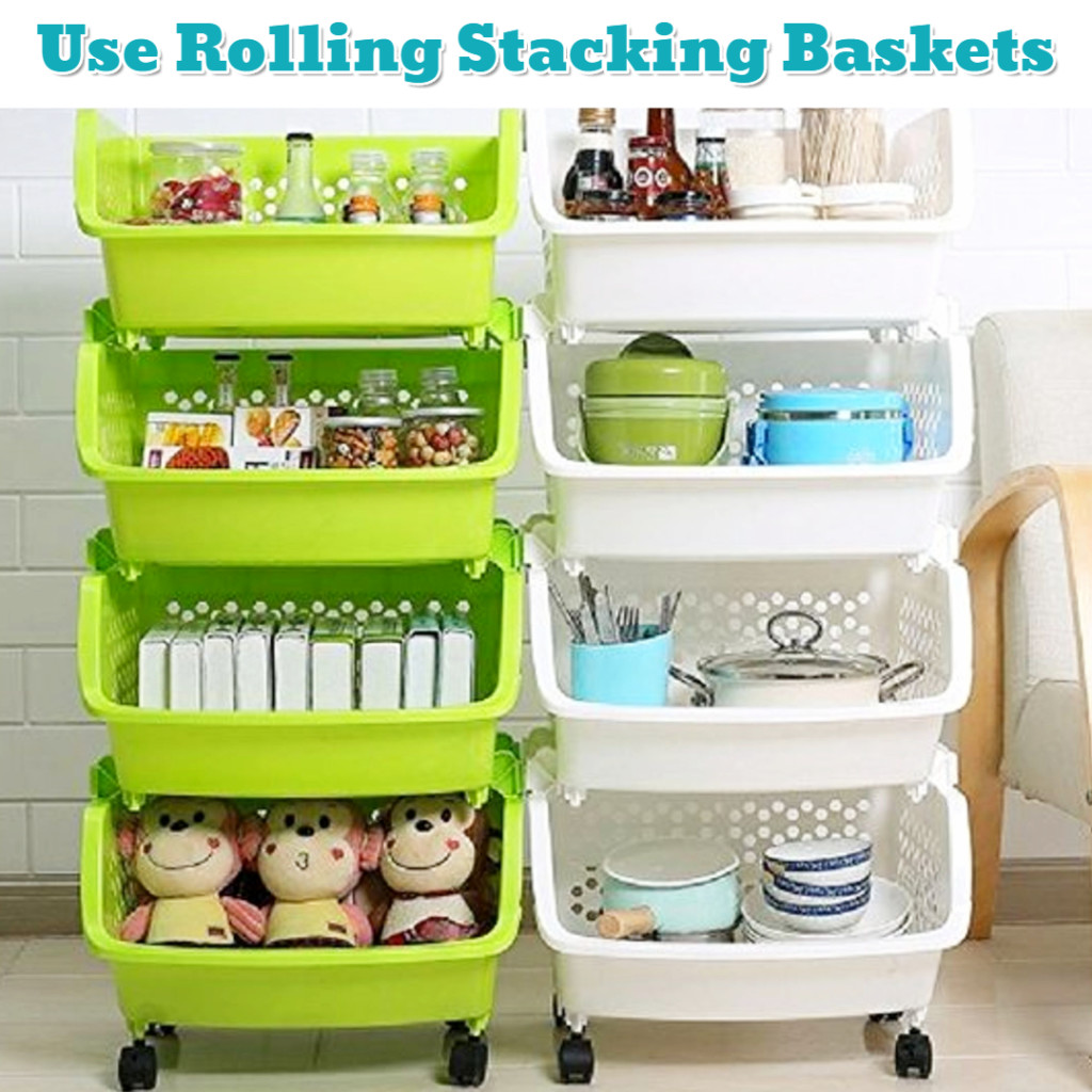 Cheap rolling baskets for more space and more organization - Getting Organized - 50+ Easy DIY organization Ideas To Help Get Organized #getorganized #gettingorganized #organizationideasforthehome #diyhomedecor #organizingideas #cleaninghacks #lifehacks #diyideas