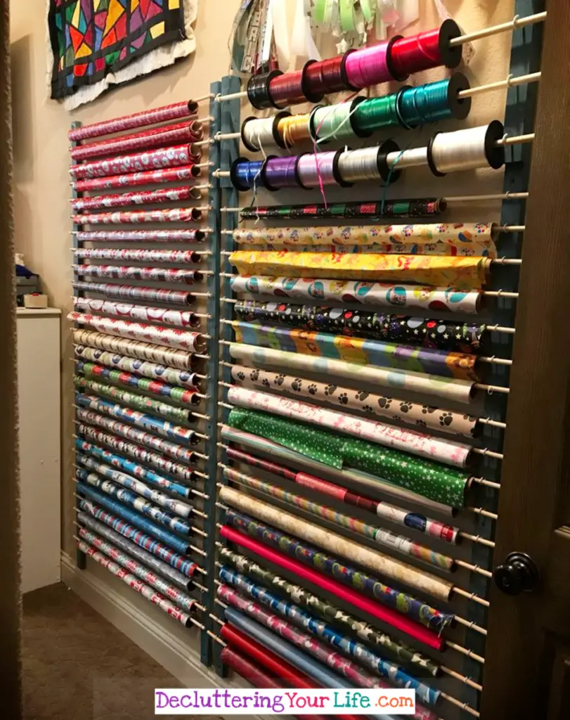 Smart way to organize wrapping paper and craft supplies - Craft Room Organizing Ideas #gettingorganized #goals #organizationideasforthehome