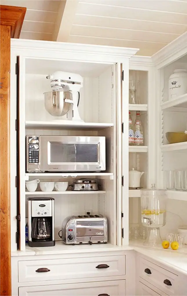 Kitchen coffee area cabinet idea - #kitchenideas #diyroomdecor #homedecorideas #diyhomedecor #farmhousedecor