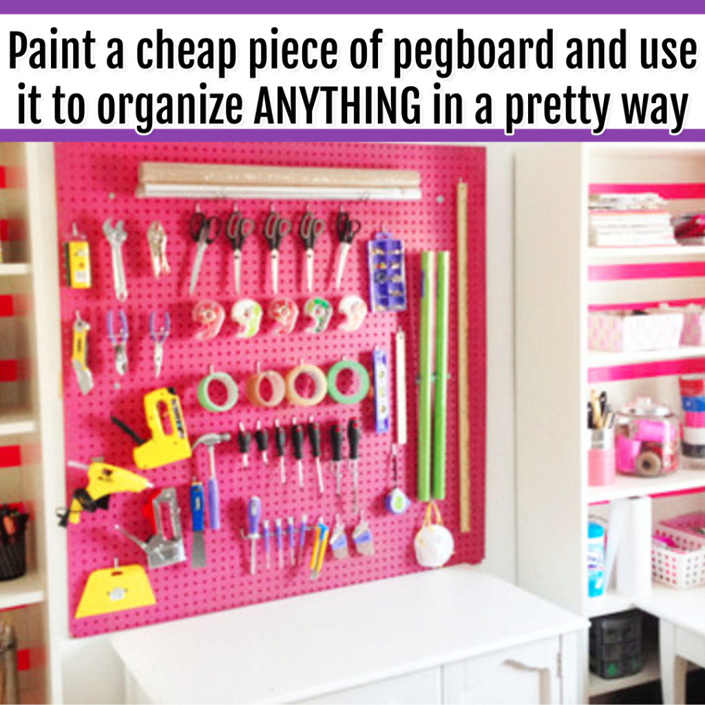 Organize Wrapping Supplies and Wrapping Paper - Organization Ideas: paint cheap pegboard to make a wrapping paper and wrapping supplies organization area