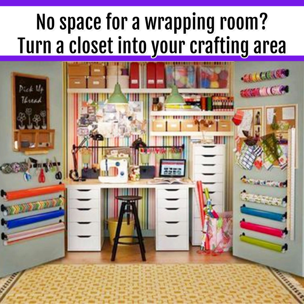 Organize Wrapping Supplies and Wrapping Paper - Organization Ideas: no room for a craft ROOM or wrapping room? convert a closet into your wrapping supplies organization area