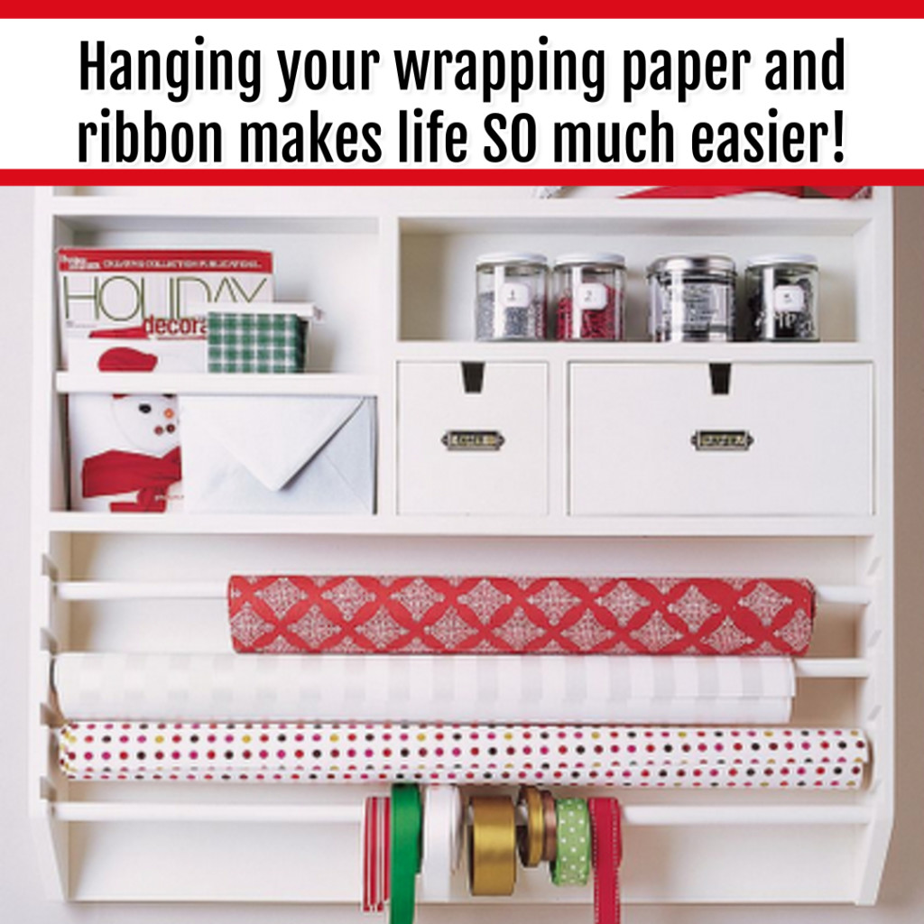 Organize Wrapping Supplies and Wrapping Paper - Organization Ideas: a wall rack is perfect for organizing wrapping supplies