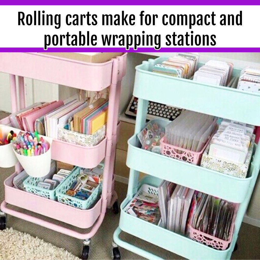 Organize Wrapping Supplies and Wrapping Paper - Organization Ideas: rolling carts make for a PERFECT portable and CHEAP wrapping supplies organizer