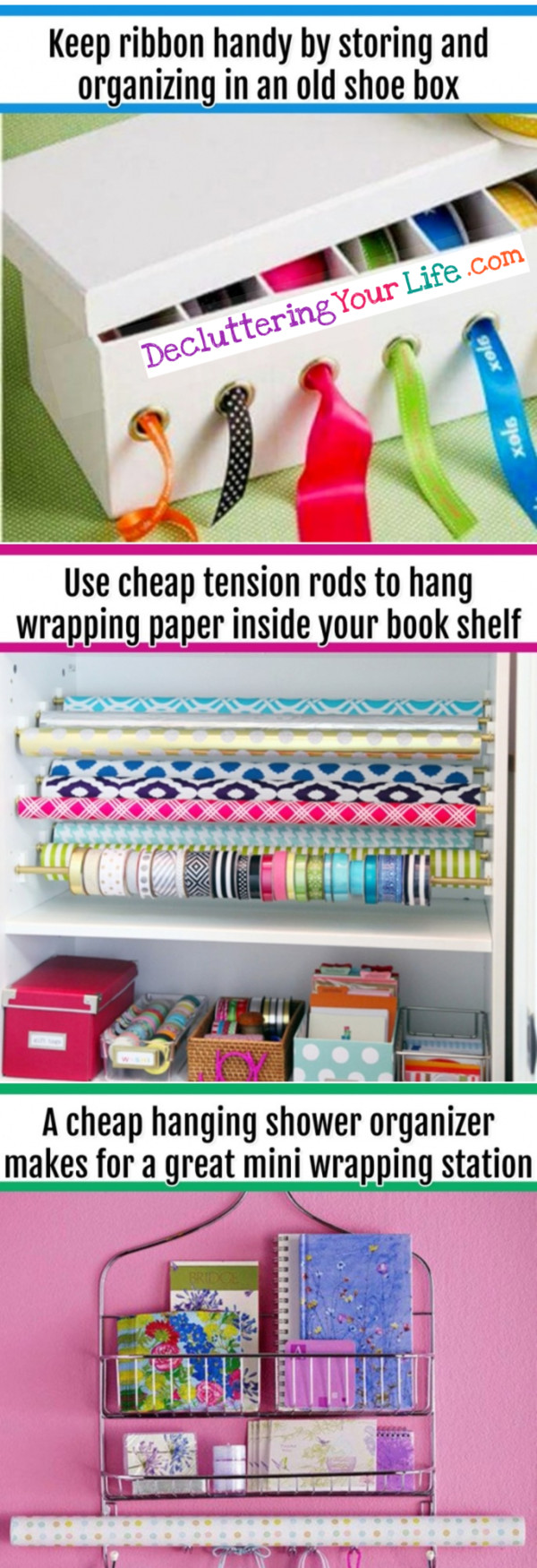 Wrapping supplies organization ideas - wrapping paper organization ideas and hacks for all your gift wrapping supplies.  VERY use DIY organization tips, hacks and ideas
