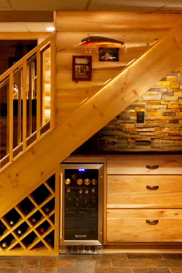 Under stair storage ideas - wine bar wine refrigerator under stairs