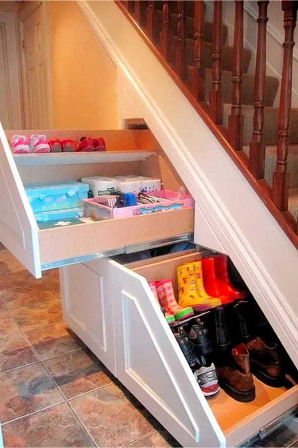 Under stair storage ideas - DIY drawers for more storage spaces under the stairs