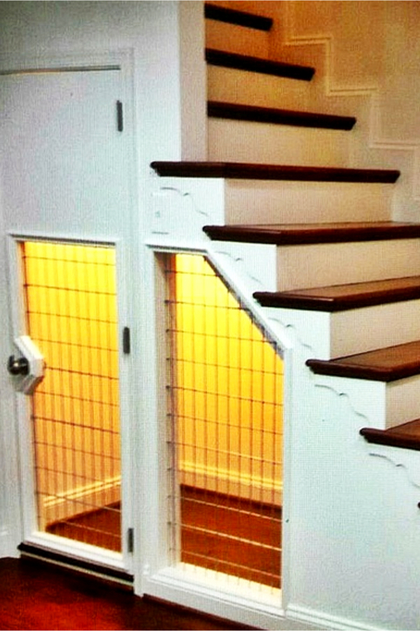 Under stair storage ideas - dog crate under stairs