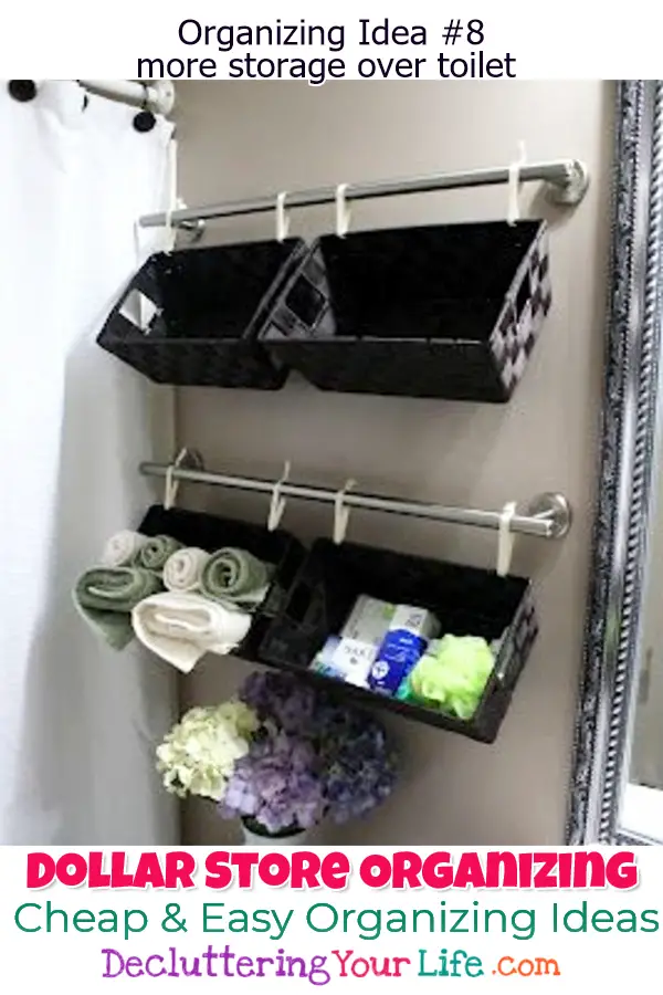 Dollar Store Organizing - Bathroom Organization Ideas On A Budget - Bathroom Organization Hacks & Cheap DIY Bathroom Storage Ideas using Dollar Stores organization stuff for under sink, make up, counter space, towels, shelves and more dollar store DIY organization life hacks to get bathroom organized at home