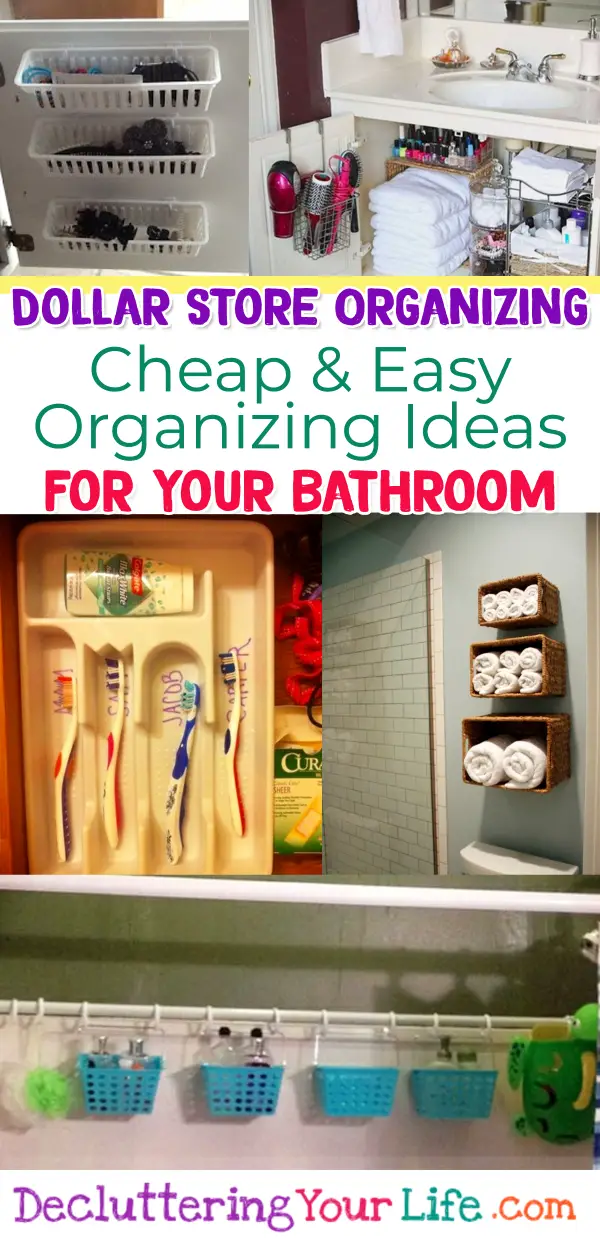 Dollar Store Organizing - Bathroom Organization Ideas On A Budget - Bathroom Organization Hacks & Cheap DIY Bathroom Storage Ideas using Dollar Stores organization stuff for under sink, make up, counter space, towels, shelves and more dollar store DIY organization life hacks to get bathroom organized at home