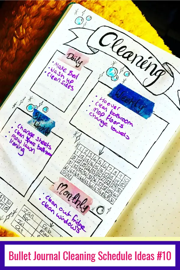 Bullet Journal Cleaning Schedule Ideas and PICTURES - LOVE these bullet journal ideas for keeping track of my cleaning checklists and my hoe maintenance needs to keep my home clean and organized WITHOUT feeling overwhelmed!