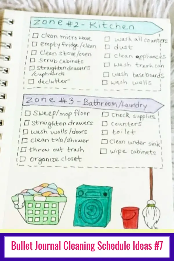 Bullet Journal Cleaning Schedule Layout Ideas and PICTURES - LOVE these bullet journal ideas for keeping track of my cleaning checklists and my hoe maintenance needs to keep my home clean and organized WITHOUT feeling overwhelmed!