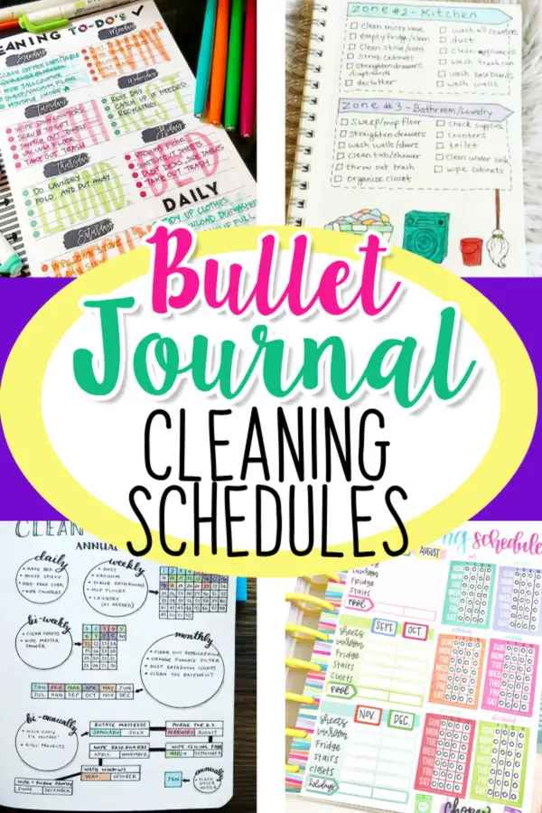 Bullet Journal Cleaning Schedule Ideas and PICTURES - LOVE these bullet journal ideas for keeping track of my cleaning checklists and my hoe maintenance needs to keep my home clean and organized WITHOUT feeling overwhelmed!