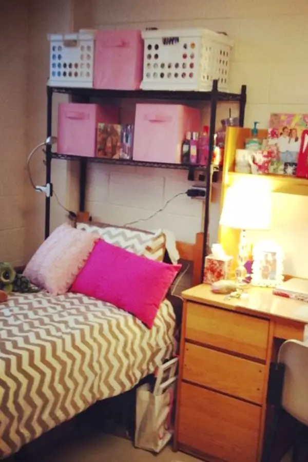 Organizing with baskets - college dorm room