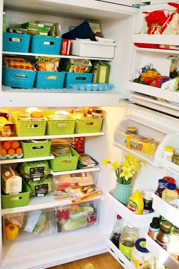 Organizing with baskets - refrigerator freezer - organized fridge with baskets