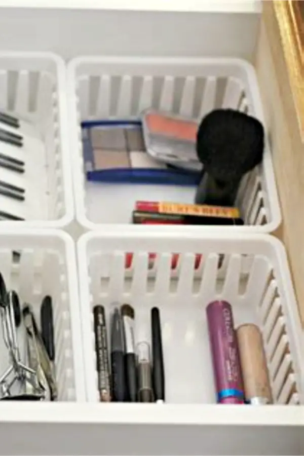 Organizing with baskets - makeup and bathroom drawers