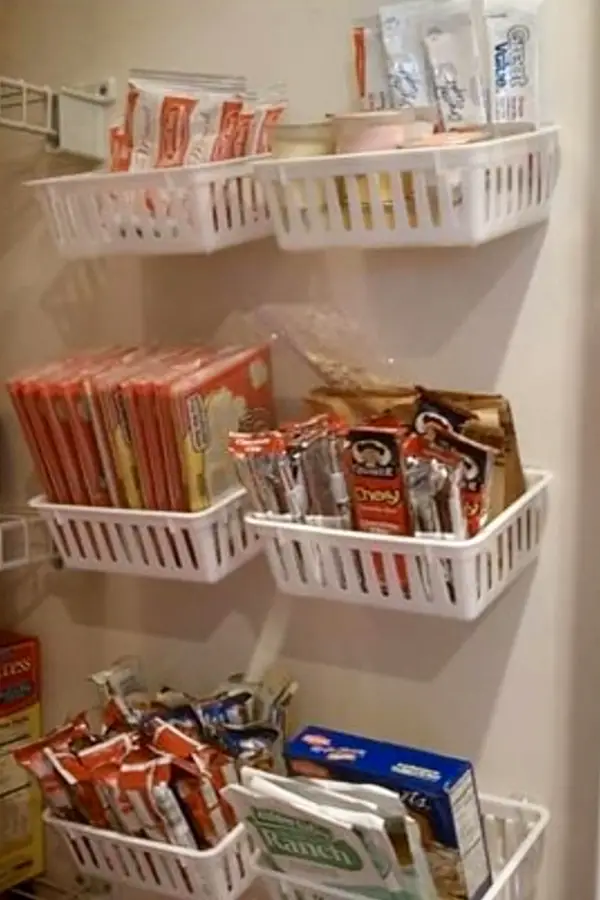 Organizing with baskets - pantry wall