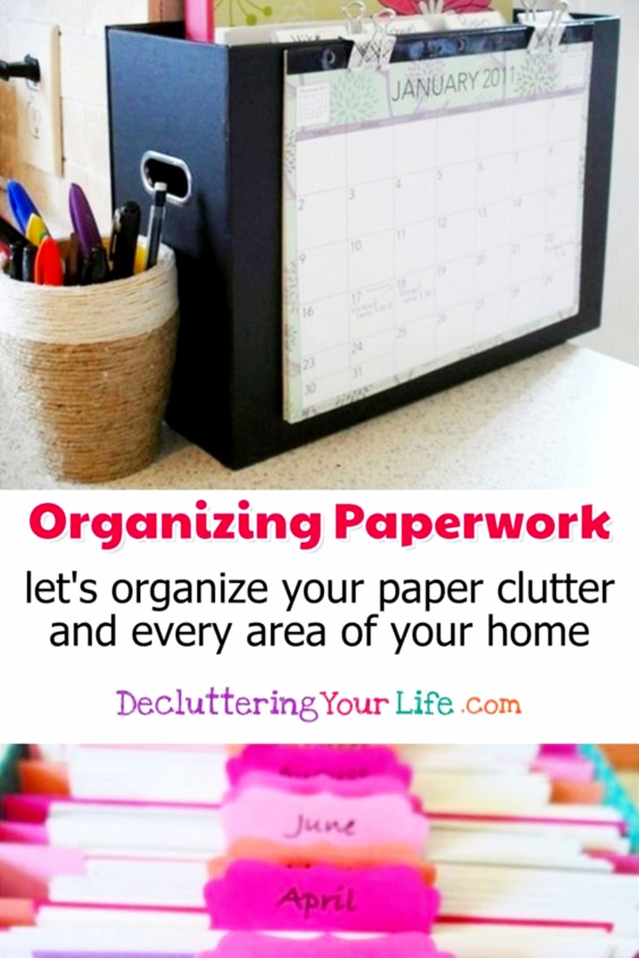 Paperwork Storage and Organization Hacks - When it comes to reducing paper clutter in your home, you need to come up with a simple paperwork storage and organization system so you don’t end up with all those PILES of mail, bills, magazines, etc ALL over your home.