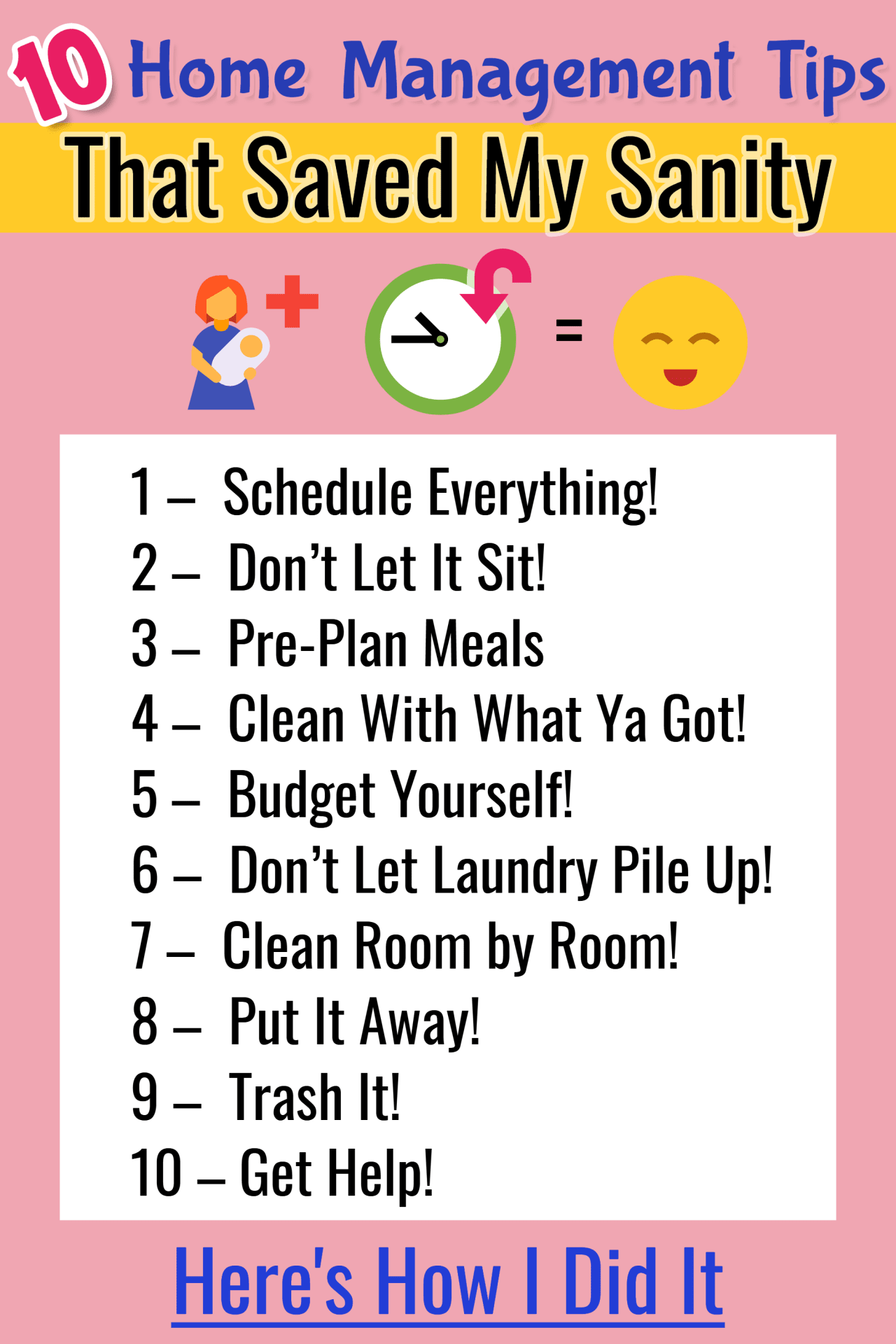Mom Advice for Your Household Notebook or Printable Home Management Binder - These 10 simple home management tips are SO helpful for busy, overworked moms (stay at home moms AND working moms) to help get and KEEP their messy house clean (printable cleaning schedules) and stop feeling overwhelmed all the time.  These housekeeping tips and tricks really work!