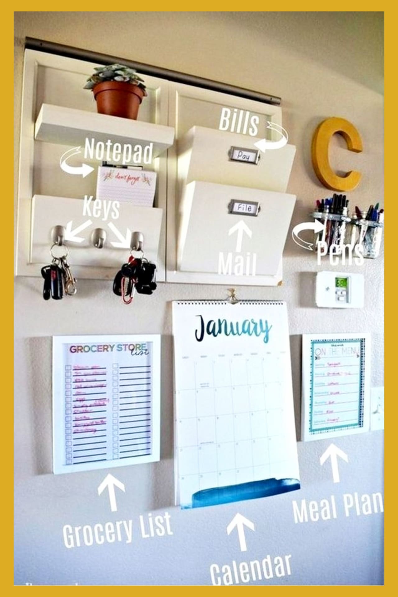 Organized mom hacks to organize like a pro! Organize with household items, dollar tree items and everyday objects - organize your family WITHOUT feeling overwhelmed! Simple family command center wall organization station