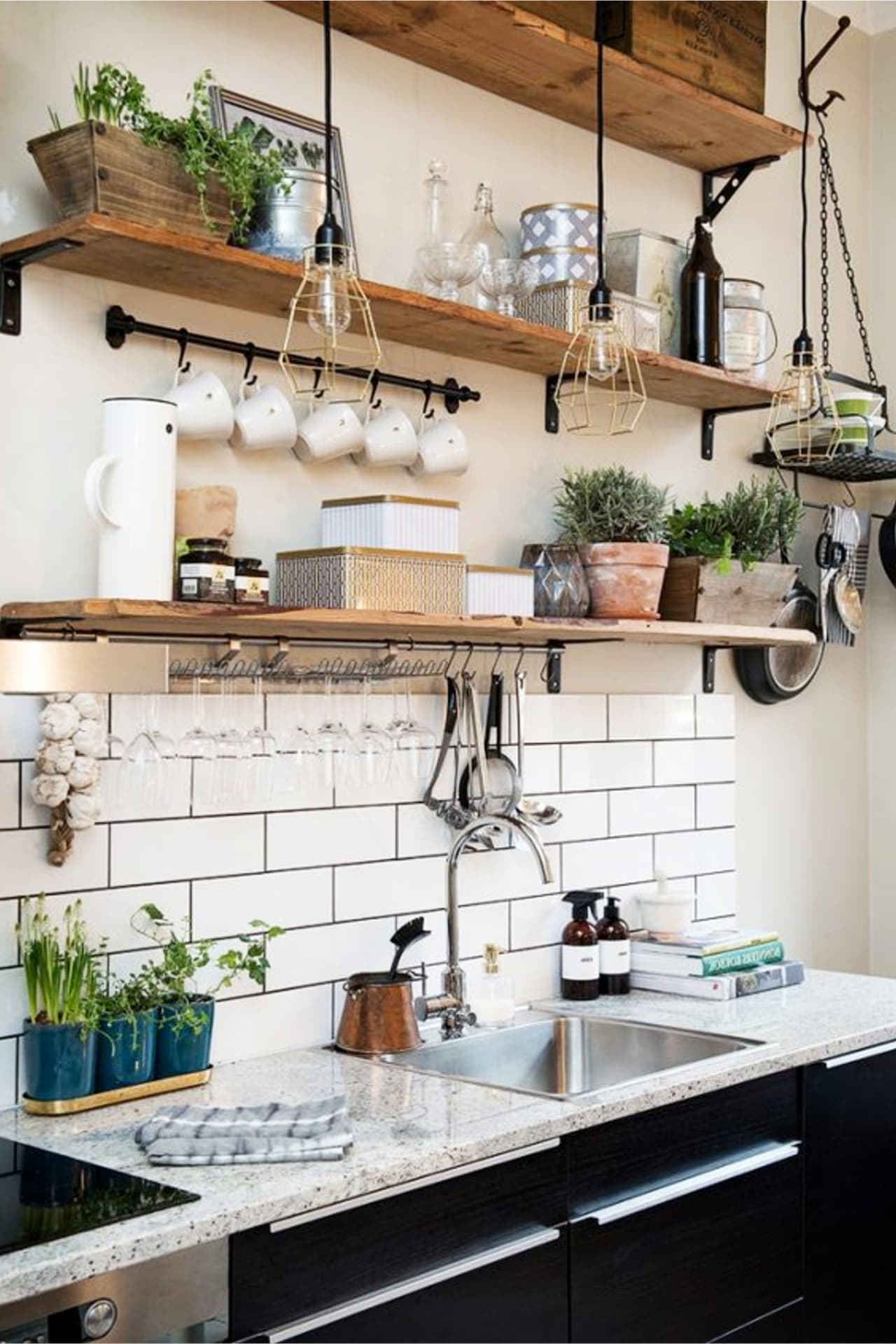 Kitchen organization open shelving - Rustic farmhouse kitchen pen shelving ideas - DIY kitchen storage and organization ideas on a budget