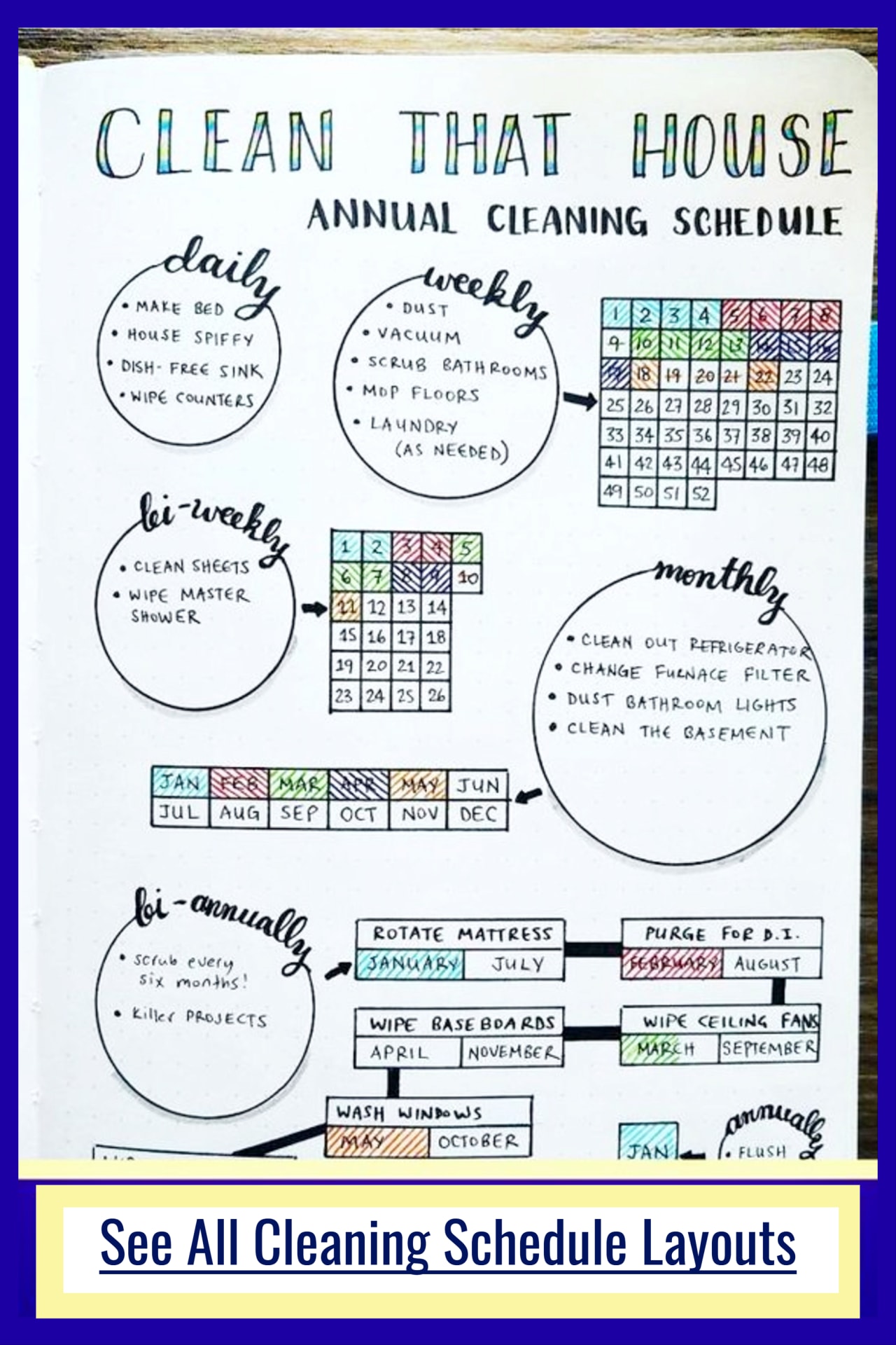 Cleaning schedule layout, checklists, planners, daily routines and more cleaning checklists and printables