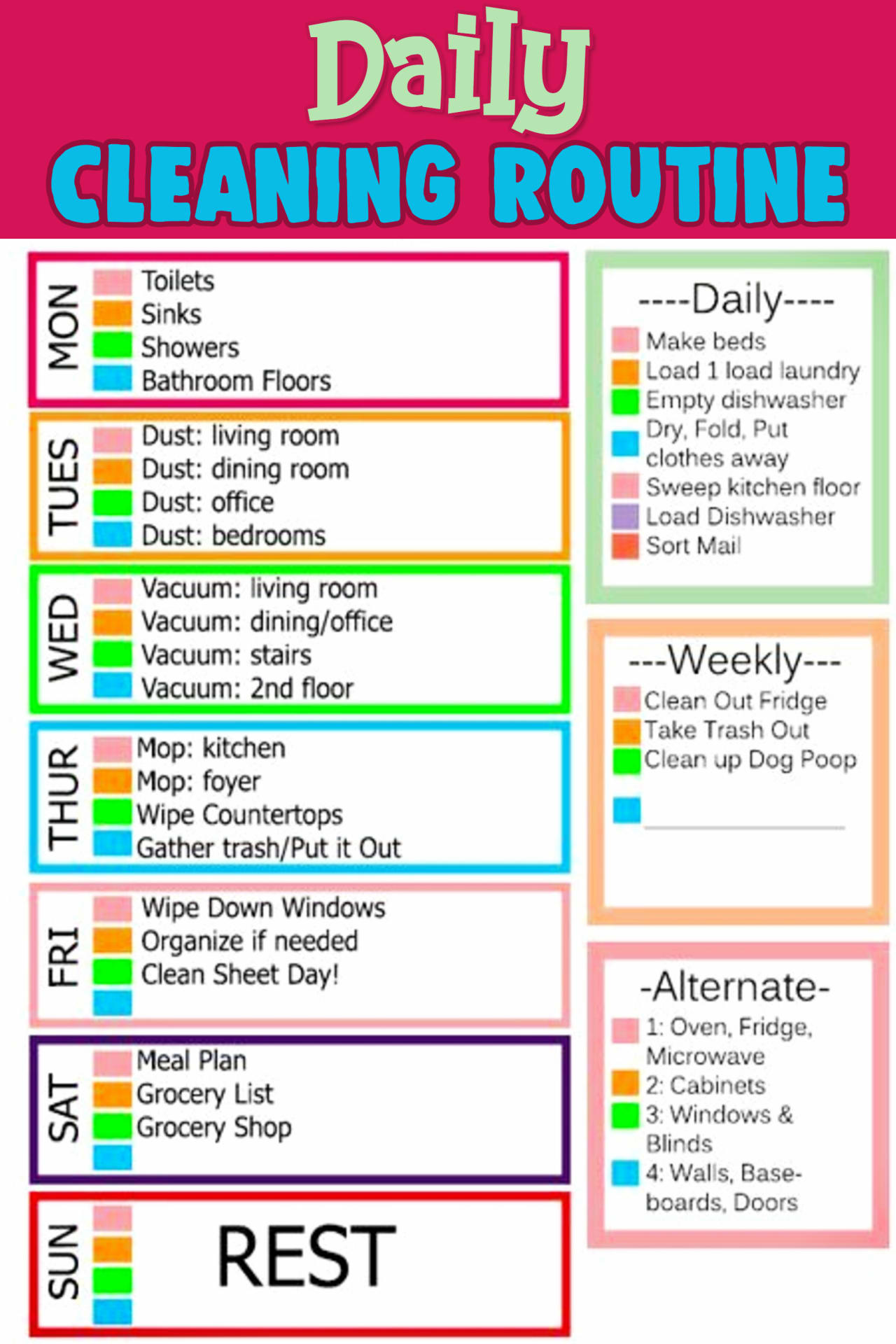 daily cleaning routine checklist -useful list of daily chores to keep your house clean and clutter-free WITHOUT feeling overwhelmed!
