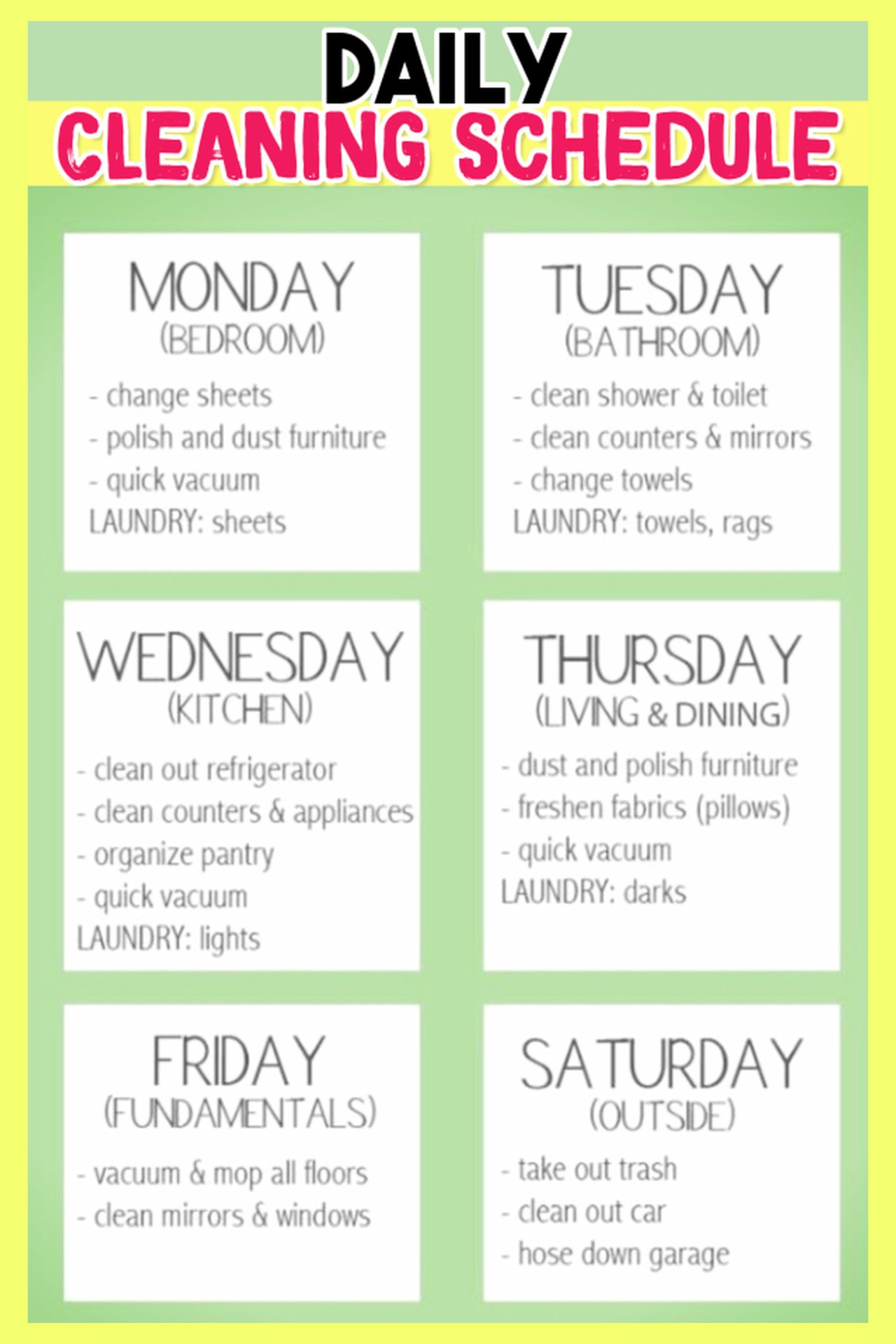 House Cleaning List Weekly at Jeniffer Harris blog