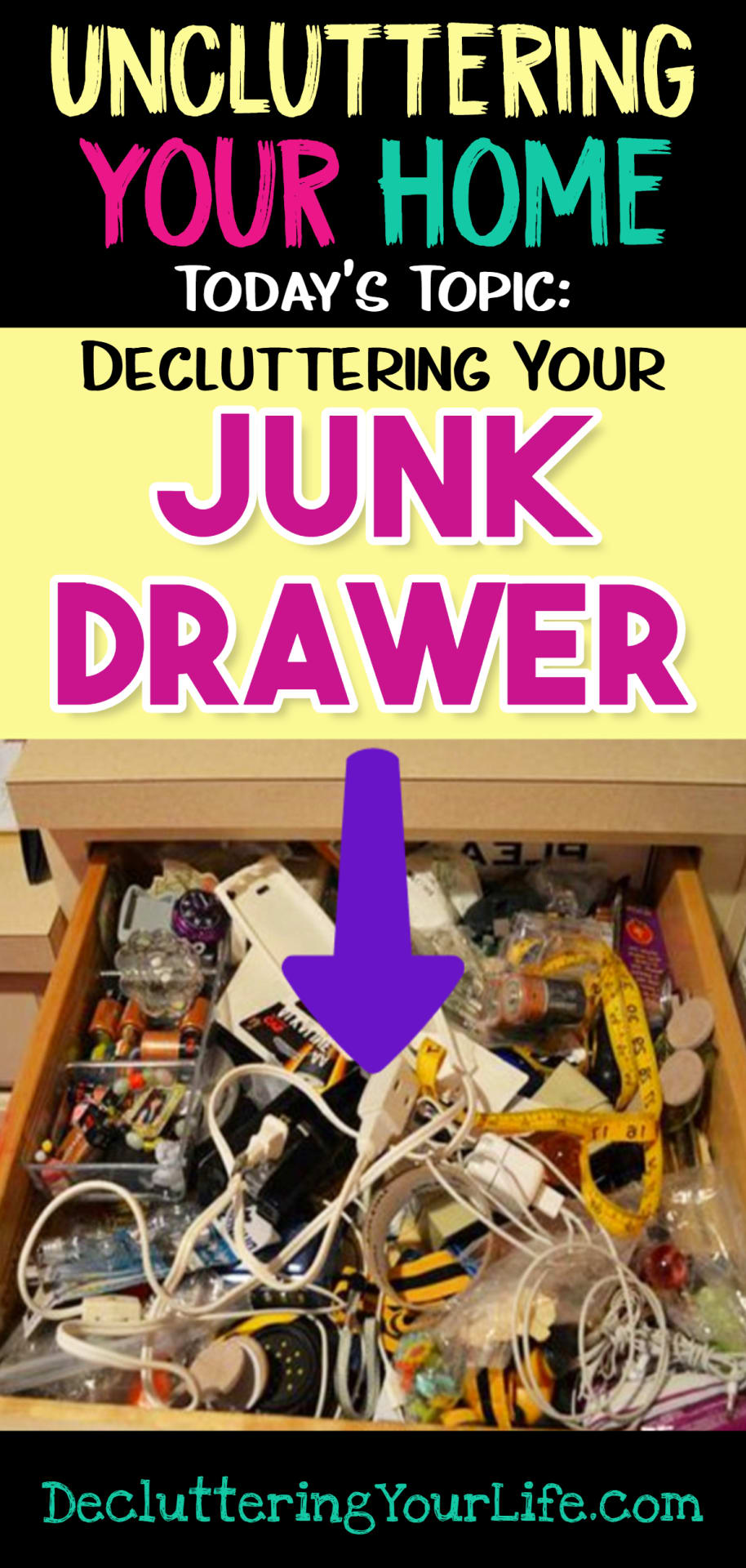 Uncluttering Your Home - today's topic: Junk Drawer Organizing. How to organize your junk drawer and eliminate junk drawer clutter