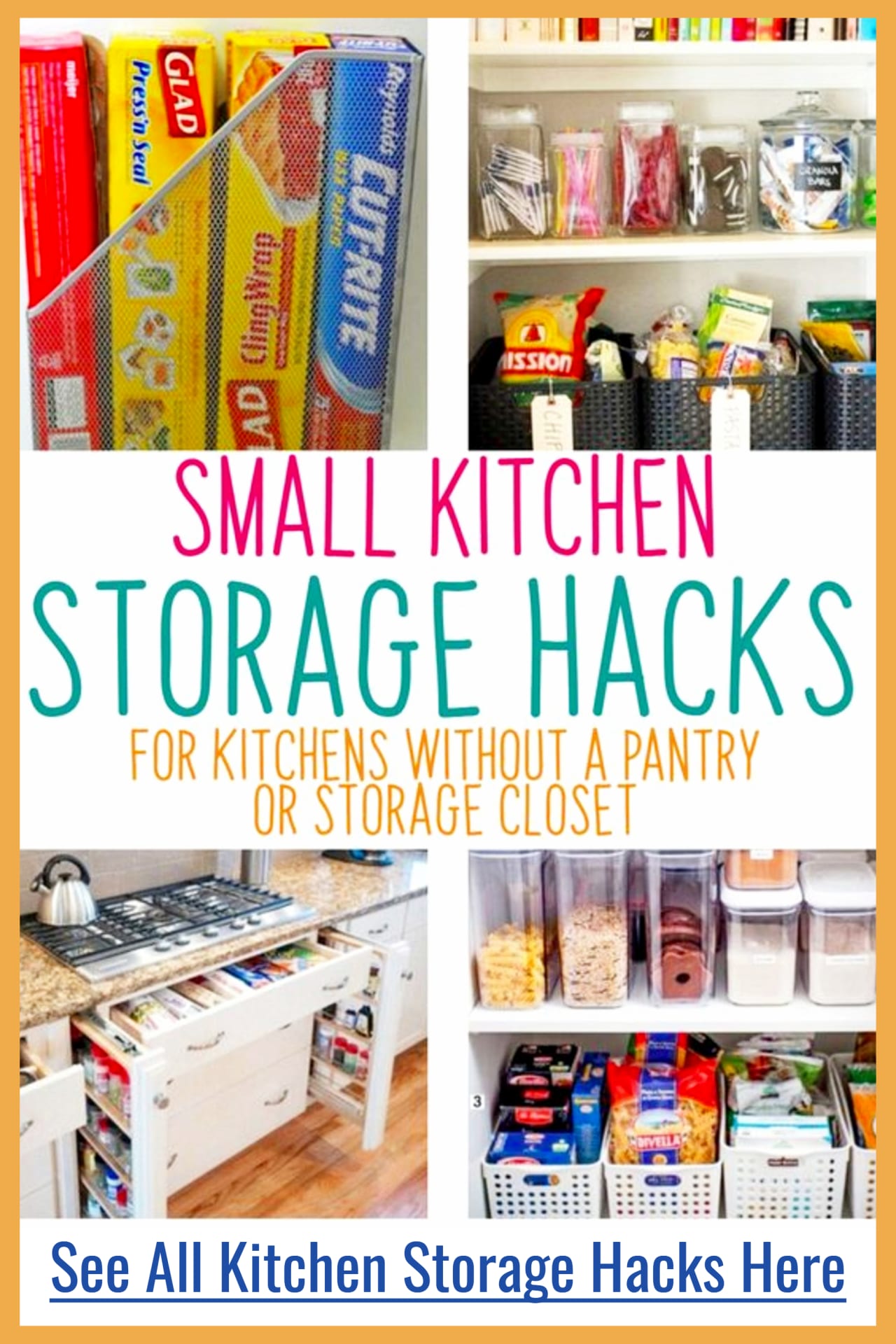 Kitchen Organization - Small Kitchen Organization Ideas for tiny kitchens with no pantry cabinet.  DIY kitchen dollar store organization ideas