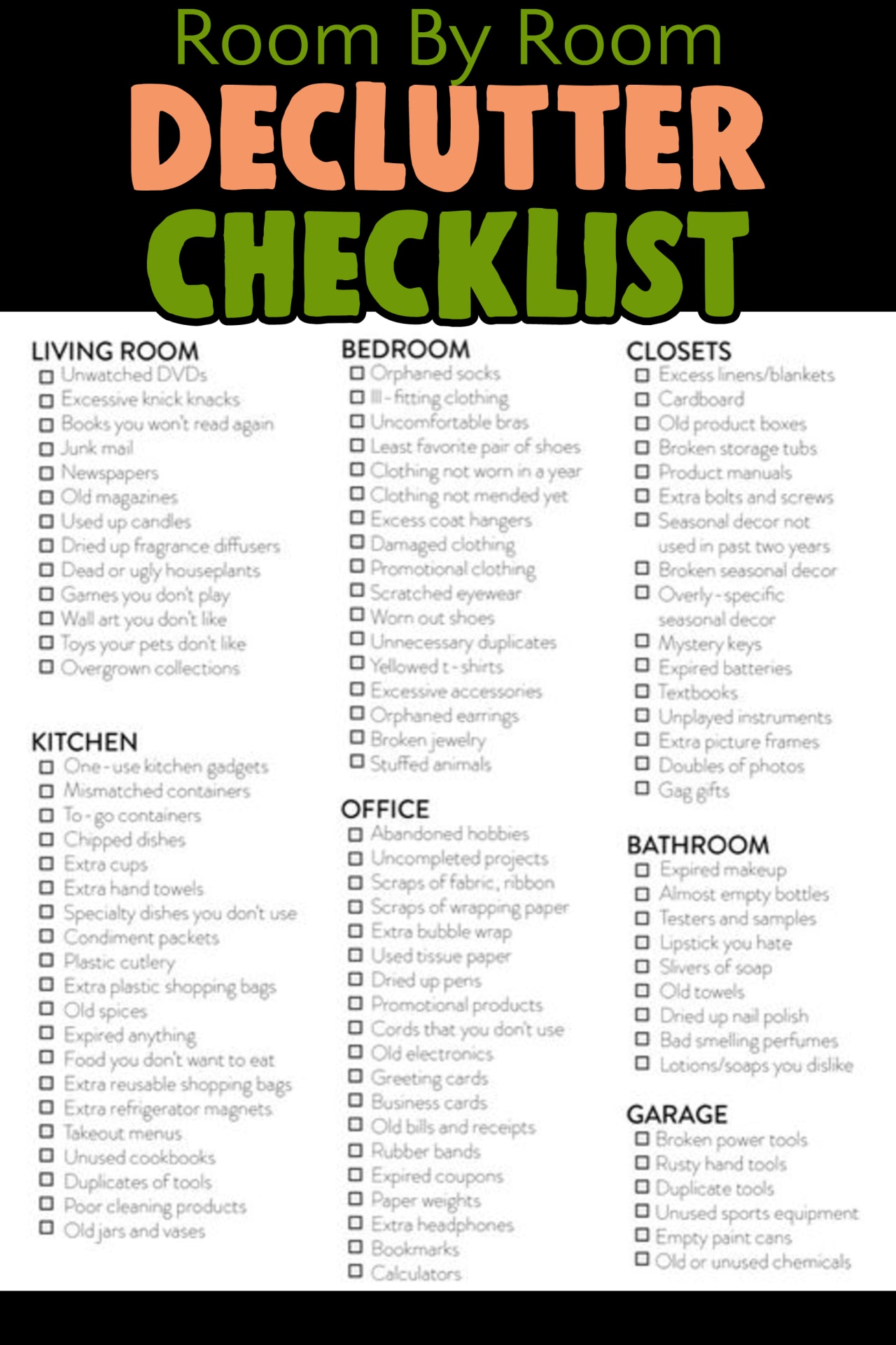 Decluttering Tips: Declutter room by room checklist to declutter and organize every room in your house WITHOUT feeling overwhelmed!