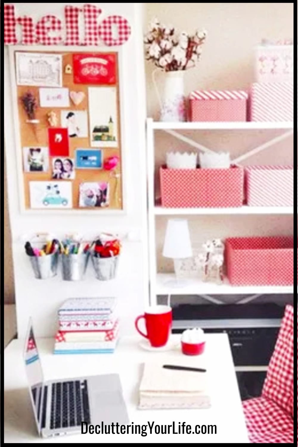 Home office organized with baskets