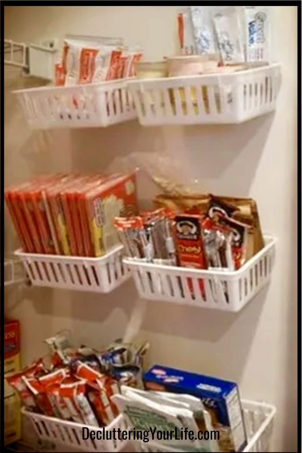dollar store baskets for organizing inside pantry or kitchen cabinet