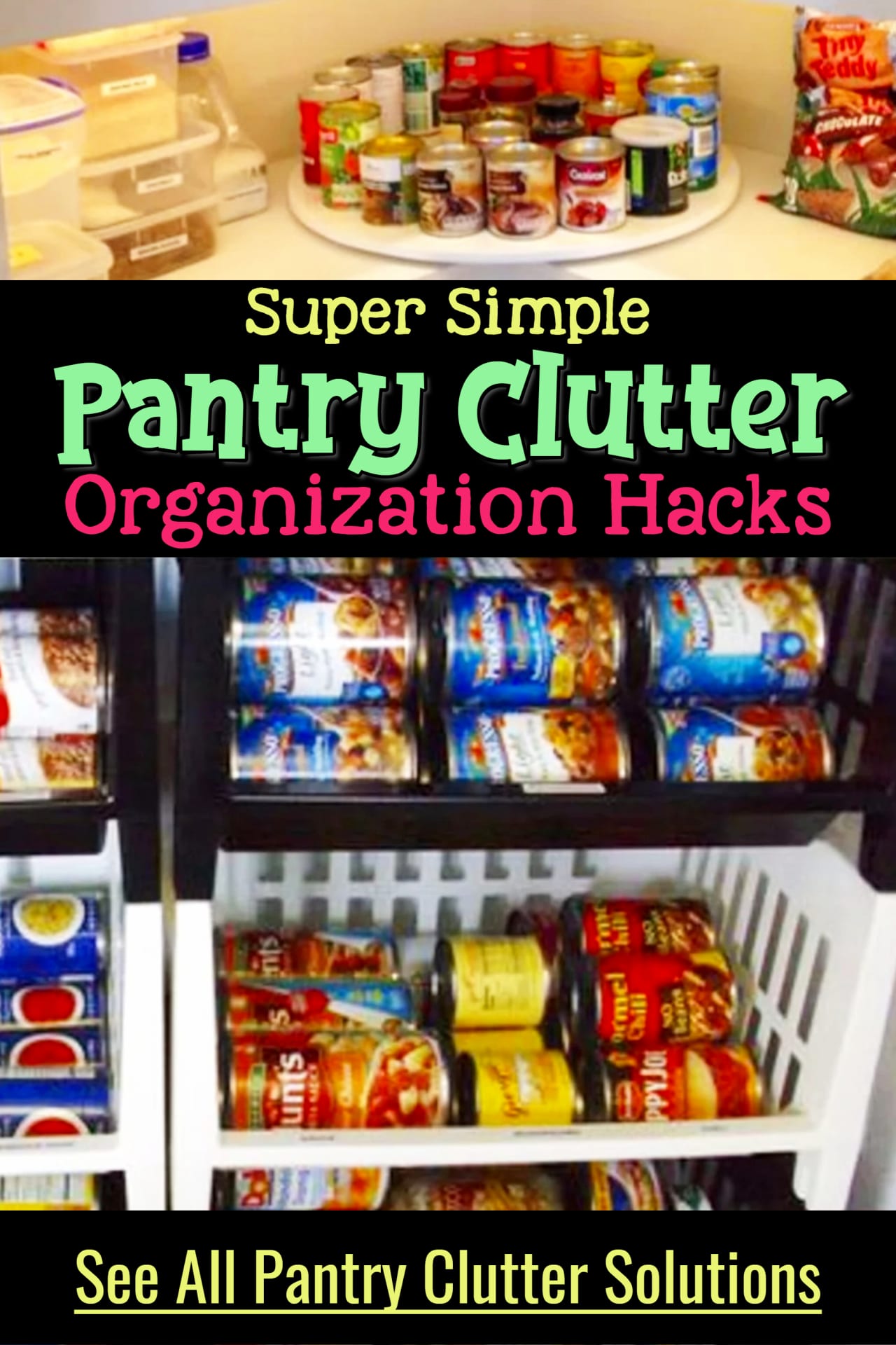 Kitchen clutter SOLUTIONS!  Declutter your kitchen pantry with these creative storage solutions for small spaces to declutter and organize your kitchen pantry even if you're overwhelmed or organizing on a budget