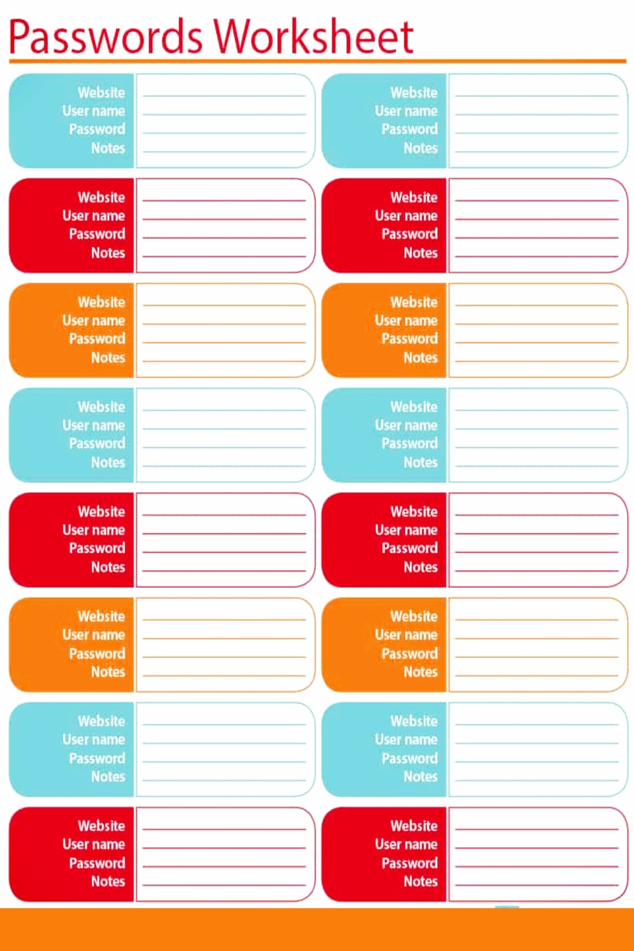 Printable passwords worksheet - Free Password Trackers and Password Keeper Printable PDFs - how to organize website passwords on paper with a printable password keeper to make a DIY password journal or password organizer binder - it's like your own password vault to track all your online passwords!  Download your free printable password organizers worksheets to make a DIY password book with these free home organizing printables