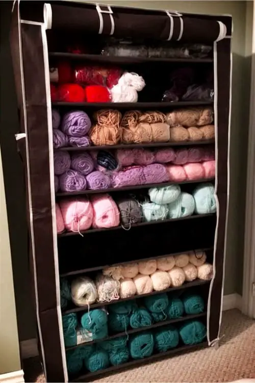 Craft Sewing or Knitting Room Yarn Organizer Shelves - Brilliant and CHEAP craftroom organizing ideas for getting organized on a budget