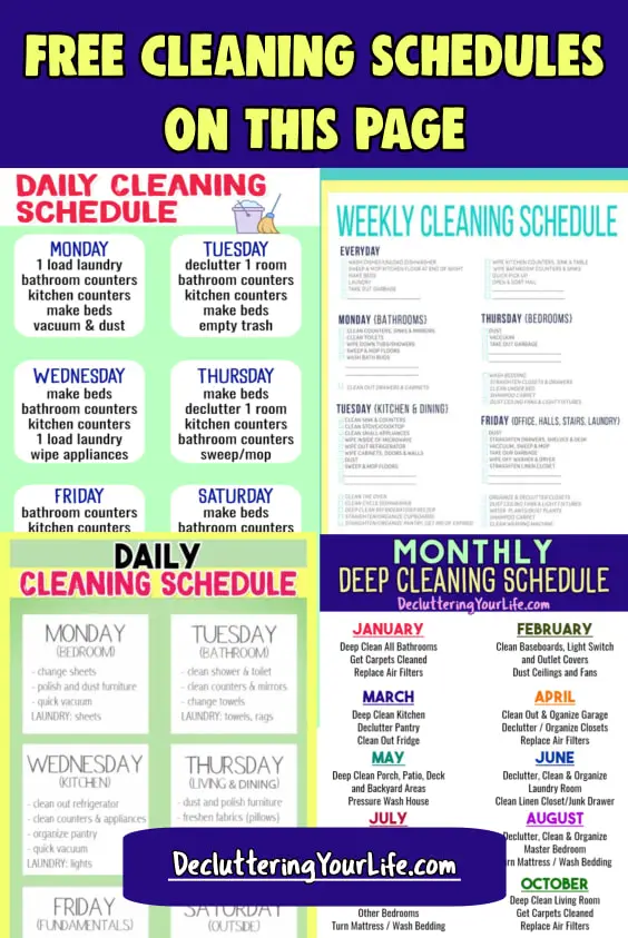 Weekly Cleaning Schedule - Free Cleaning Schedule Checklists for daily cleaning, weekly cleaning and monthly cleaning your home