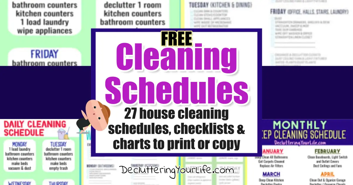 Cleaning Schedule Printable Checklists, Workbooks, House Cleaning Charts and Cleaning Schedules. Daily, monthly, weekly printable cleaning checklist pdf templates