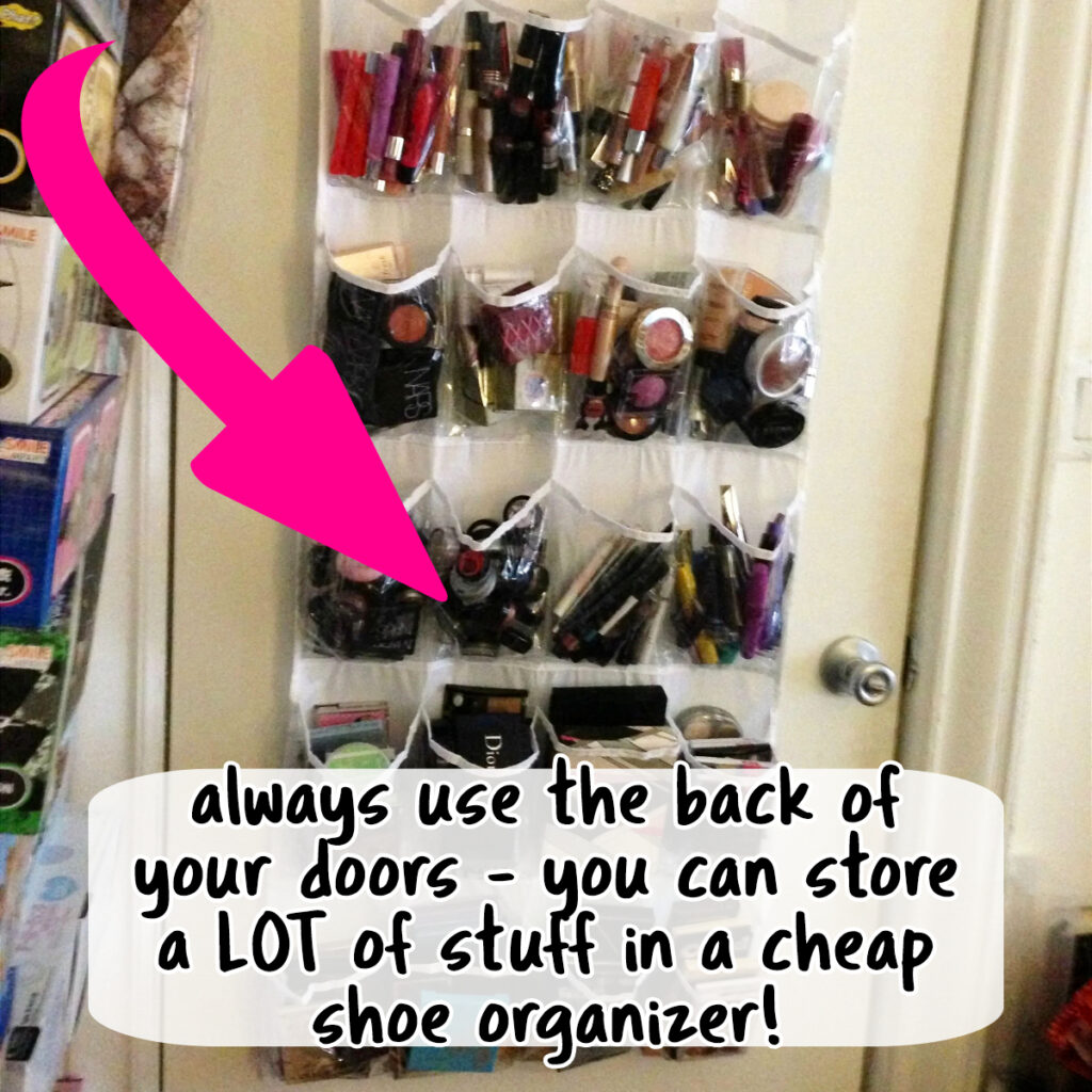 organization for small apartments - back of door make up organizer to maximize storage space