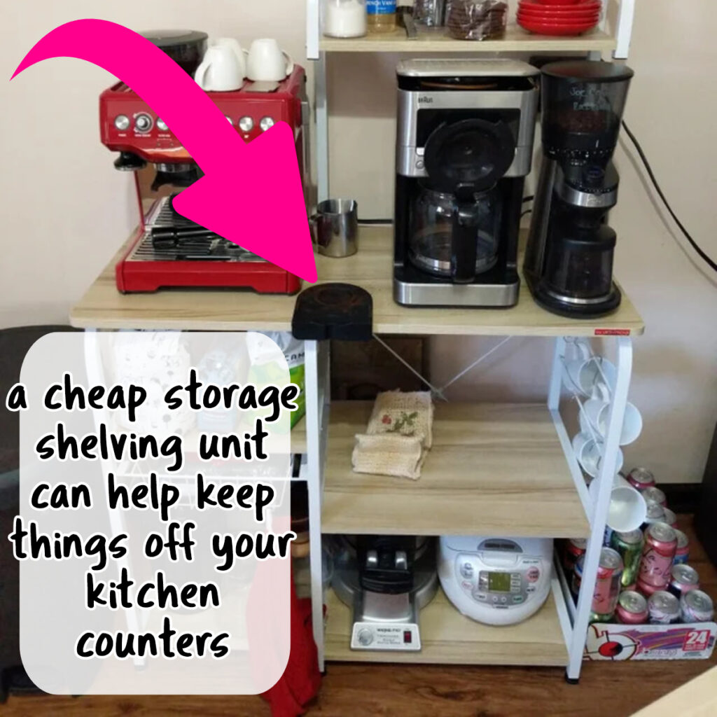 storage in small apartments - cheap apartment storage shelf to reduce clutter on kitchen counter space