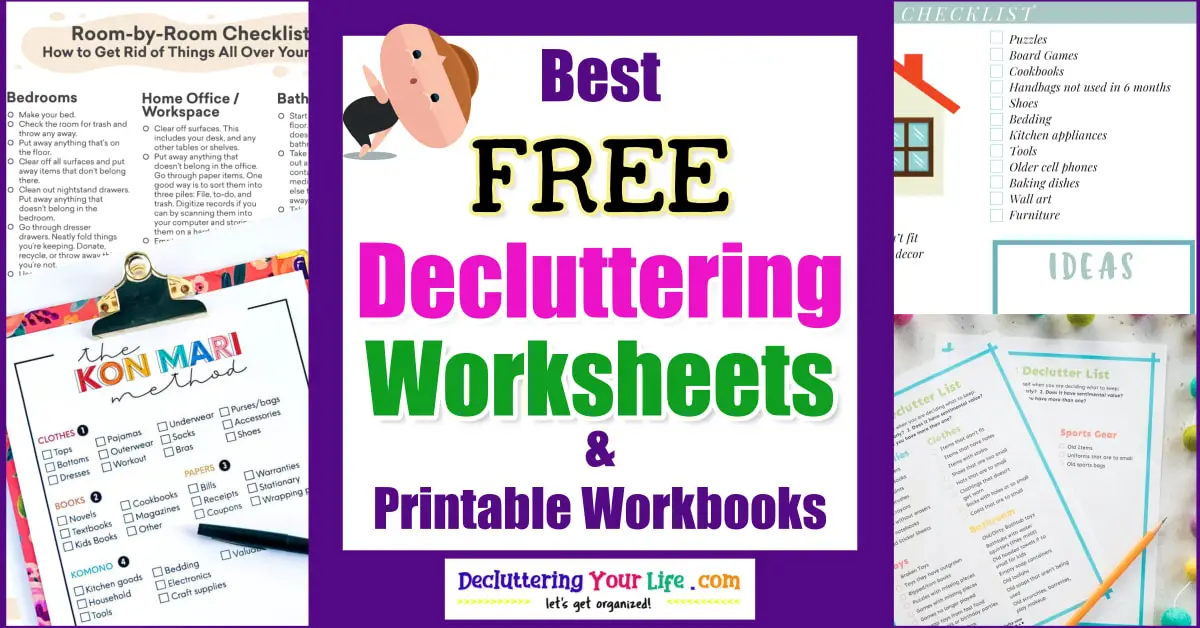 Free Decluttering Workbooks-Best FREE Printable Decluttering Worksheets, PDF sheets, workbooks and printables for an easy action plan to declutter your home
