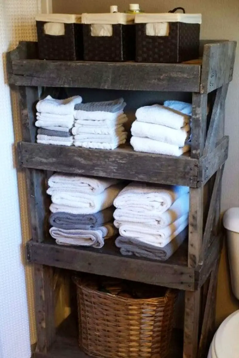 rustic towel storage shelving unit