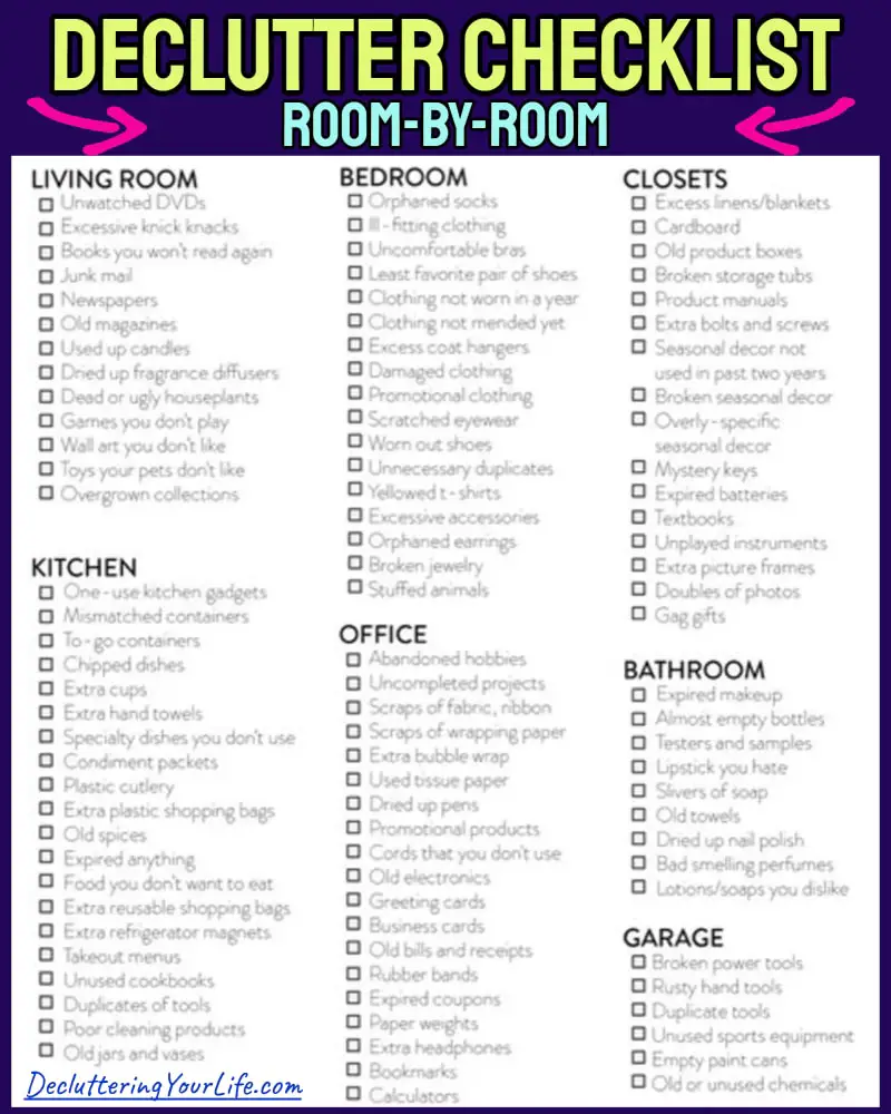 room by room declutter checklist