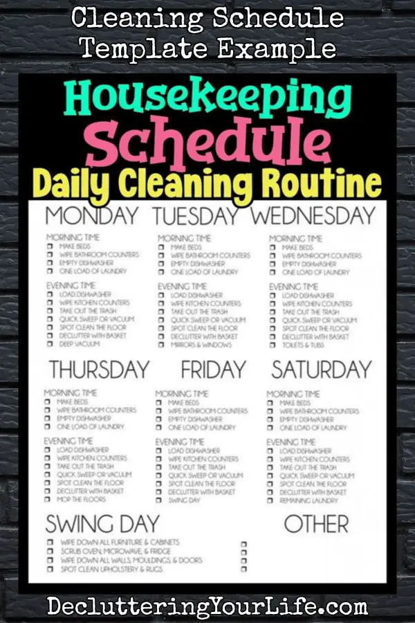 Cleaning Schedule Template - example cleaning schedule template for home - easy daily checklist format for housekeeping and more cleaning schedule checklist by day for housekeeping needs at home