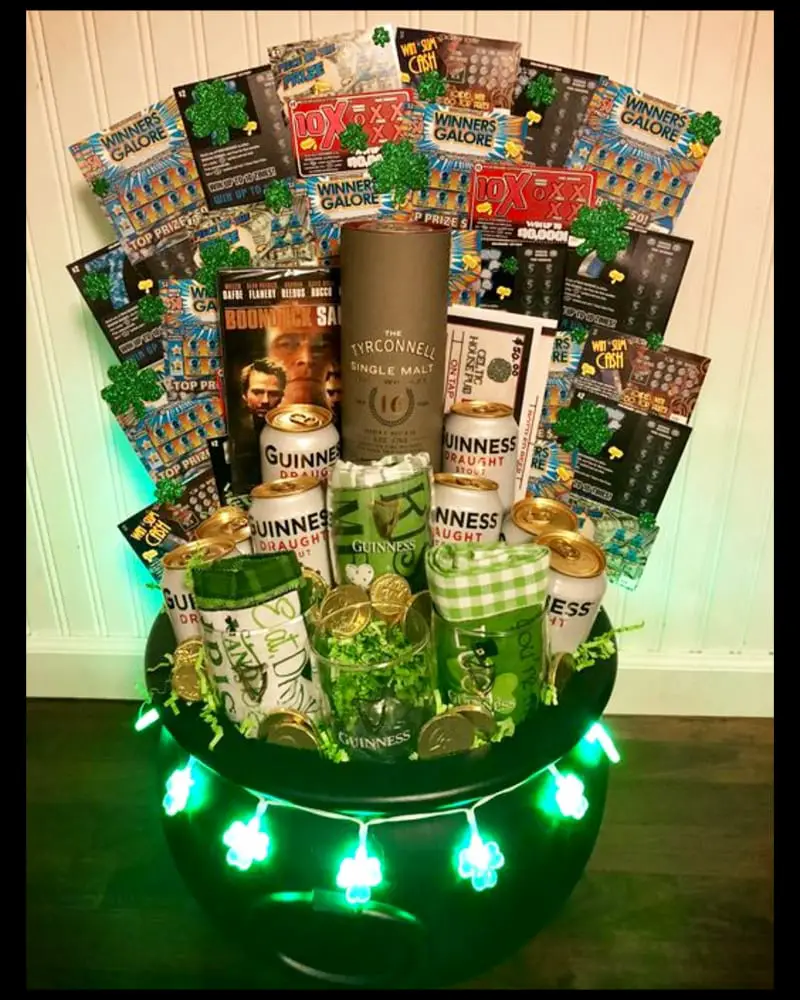 Raffle Basket Ideas For Adults - creative ways to gift lottery scratch off tickets for a silent auction, birthday, St Patricks Day 21st birthday, retirement etc
