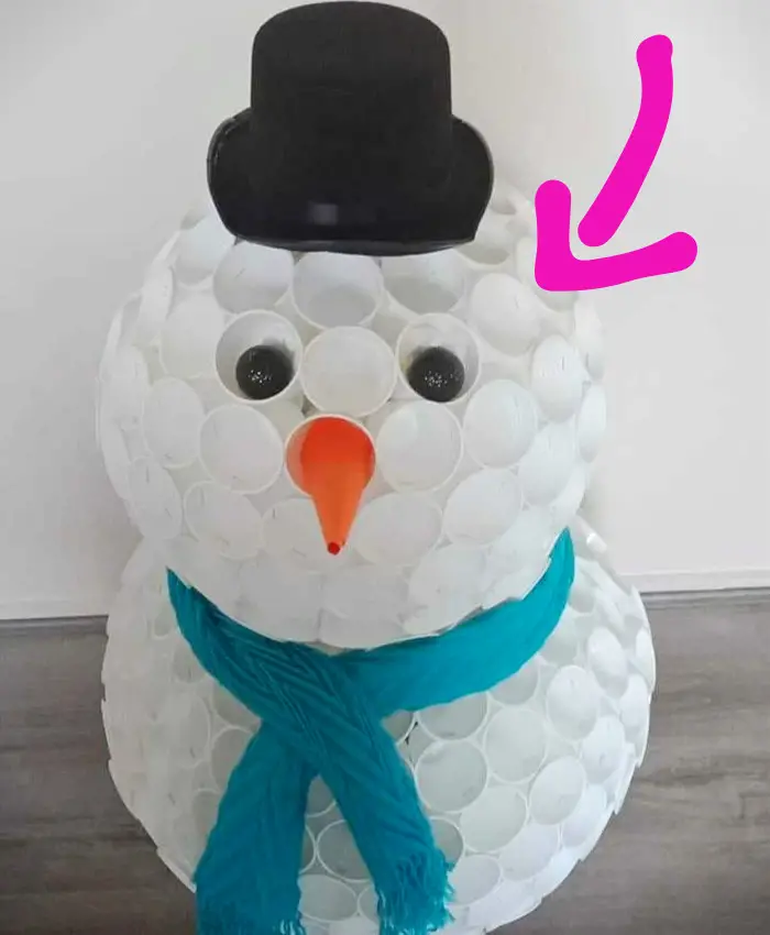 diy christmas snowman decoration made with plastic cups