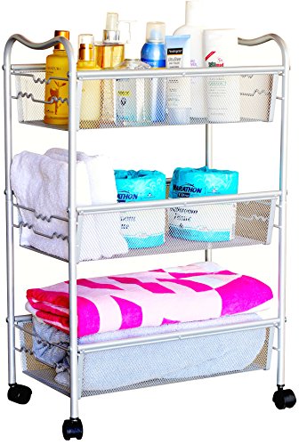 Organizing with baskets - love this Mesh Rolling Cart for my bathroom and bedroom