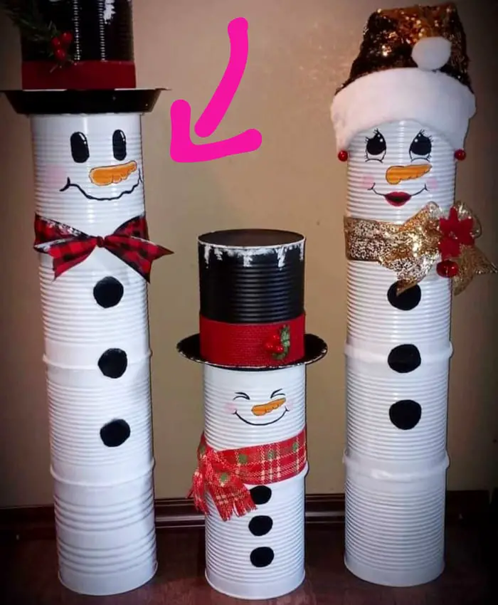 snowman christmas craft with recycled matrials and repurposed unexpected items