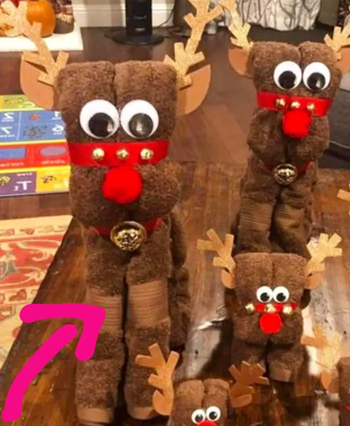 Towel Reindeer craft ideas for Christmas from DIY Christmas Decorations Made From Recycled Materials & Repurposed Stuff